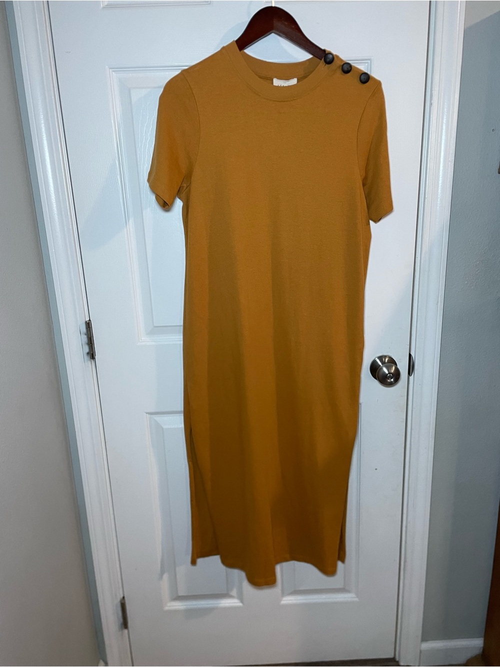 Sézane Mustard Cotton T-Shirt Dress w/ Shoulder Buttons Medium 100% Cotton